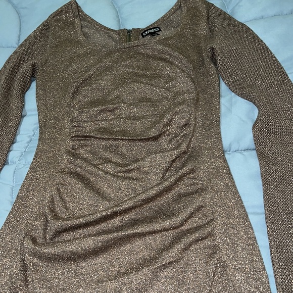 Express Shimmery Bronze fitted stretchy dress. - Picture 13 of 16